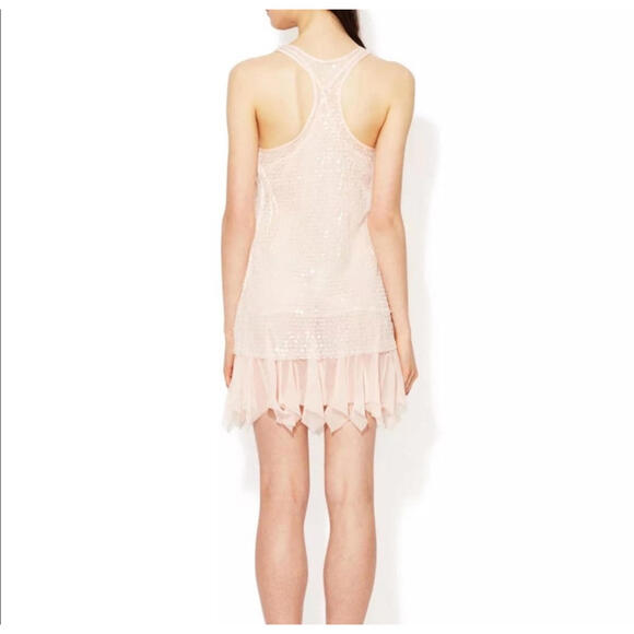 Free People Intimately Pink Sequin Sheer Ruffle Slip Mini Dress- Size Medium - Picture 3 of 9